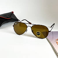 Солнцезащитные Очки Рей Бен Ray Ban Aviator RB3025 11 Капли Коричневые Стекло (Osale)