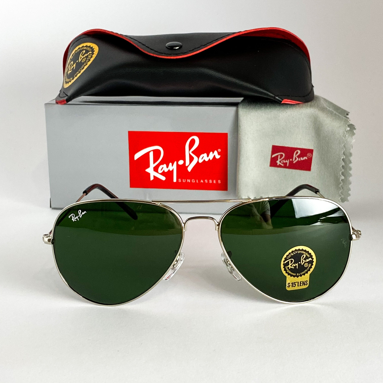 Сонцезахисні Окуляри Рей Бен Ray Ban Aviator 3026 33 Каплі Срібло Зелені Скло (Osale)