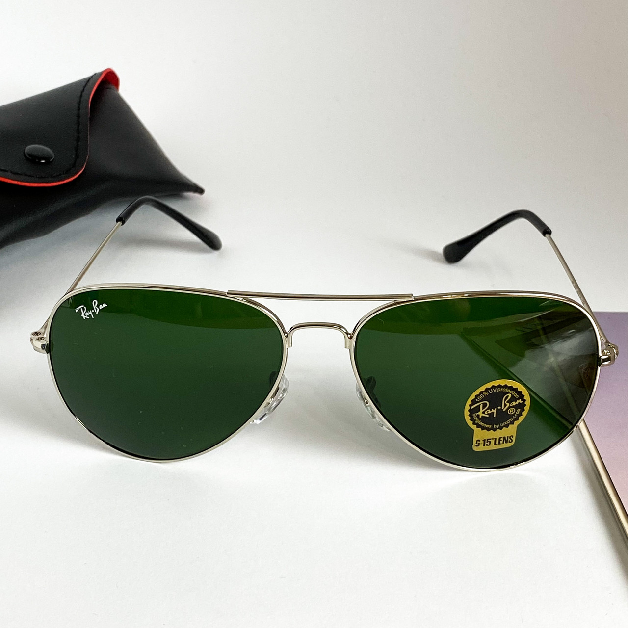 Сонцезахисні Окуляри Рей Бен Ray Ban Aviator 3026 11 Каплі Срібло Зелені Скло (Osale)