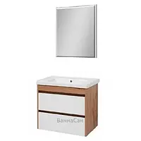 Комплект для ванной комнаты с зеркалом бело-коричневый 60 см шириной Юввис Венера 38934-18767