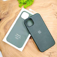 Оригинальный кожаный чехол-накладка MagSafe Leather Case for Apple iPhone 13 Sequoia Green