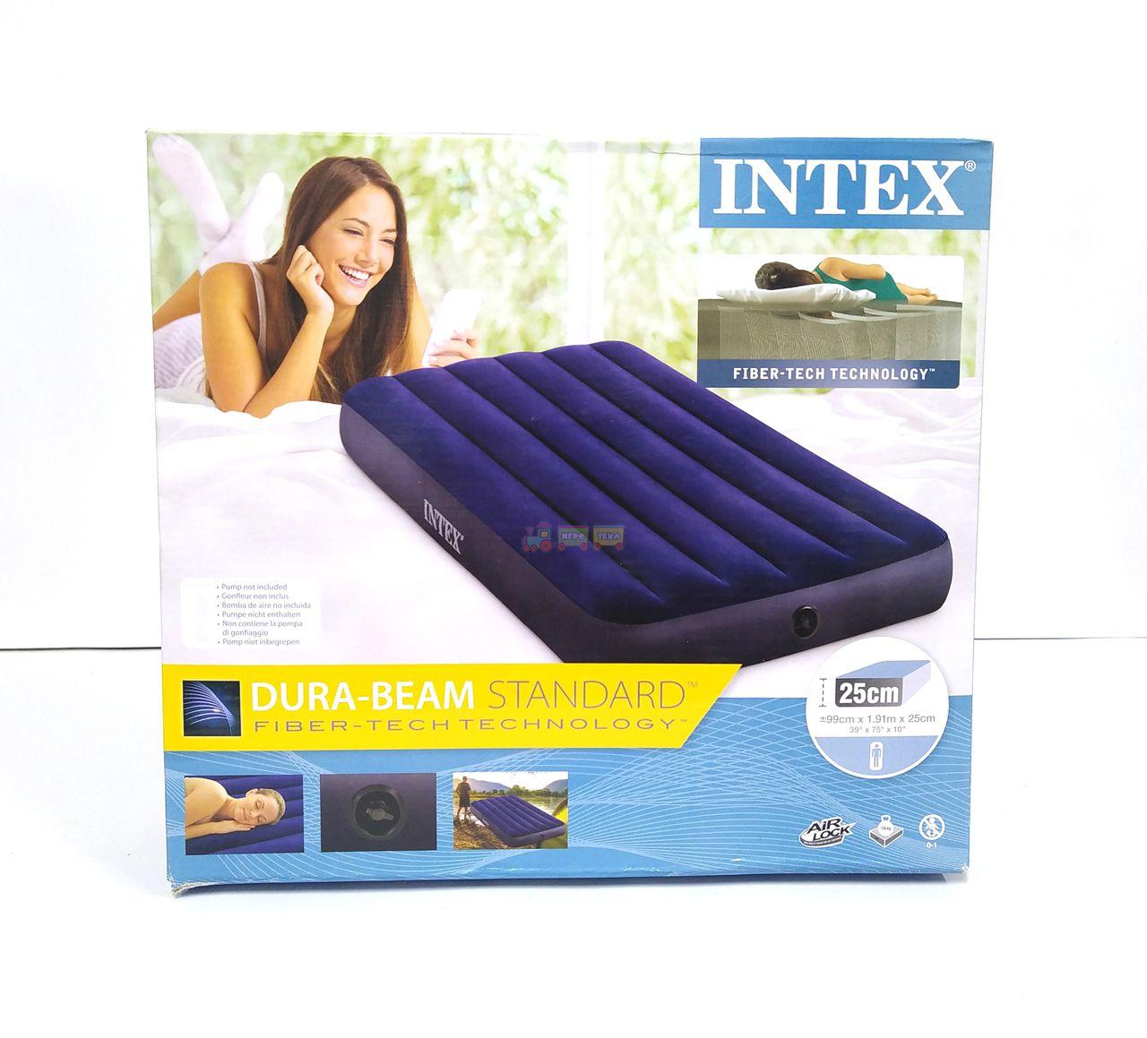 Надувний матрац Intex 64757, велюровий, міцний, 99 х 191 х 25 см, синій