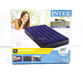 Надувний матрац Intex 64757, велюровий, міцний, 99 х 191 х 25 см, синій