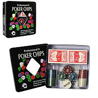 1002 Игра покер, 100 фишек, две колоды карт, в металлической коробке