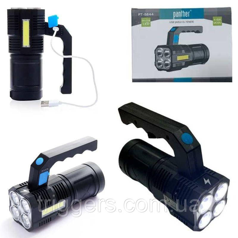 8844-РТ Ліхтарик на акумуляторі, USB-кабель, 4 режими, дальність променя до 800 метрів