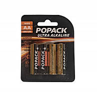Батарейки POPACK ULTRA AKKALINE AA 40 шт в коробке, 4 шт, в блистере