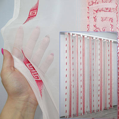 Тюль з креп-шифону. Колір молочний з бордово-рожевим. Код 1283т