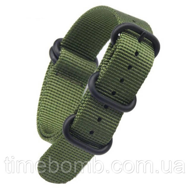 Зелений нейлоновий ремінець ЗУЛУ для годинника з чорною пряжкою 22 мм