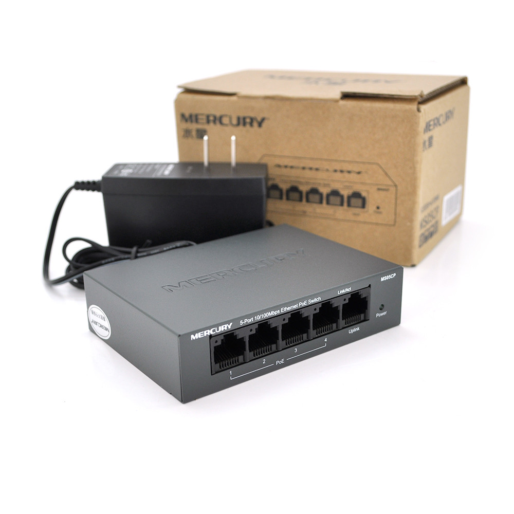 Комутатор POE Mercury MS05CP 53,5V з 4 портами POE + 1 порт UP-Link 100Мбит, БП в комплекті 0,54 кг (82 * 79 *