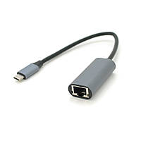 Конвертер Type-C (тато)/RJ-45 (мама), 18 cm, круглий, chip:RTL8153, 1000Mbps, Gray