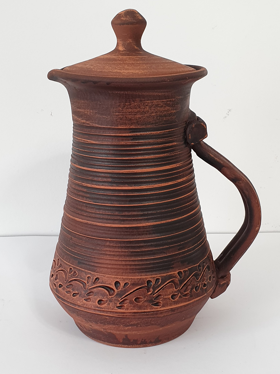 Глечик глиняний з ручкою і кришкою, з червоної глини, 1,4 л