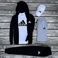 Комплект мужской Adidas 5 в 1. В комплекте: спортивный костюм, шорты, футболка, кепка