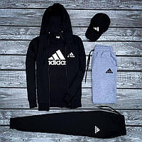 Мужской комплект 5 в 1 Adidas. Спортивный костюм + шорты + футболка + кепка