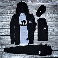 Мужской комплект спортивный одежды 5 в 1 Adidas. Шорты + футболка + спортивный костюм + кепка