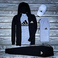 Мужской комплект 5 в 1 Adidas спортивный. Спортивный костюм + шорты + футболка + кепка