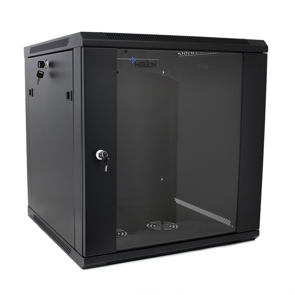 Шафа Merlion 18U, 600*450mm (Ш*Г*В)мм загартоване скло, чорна, сталь 1,2мм із замком (у розібраному