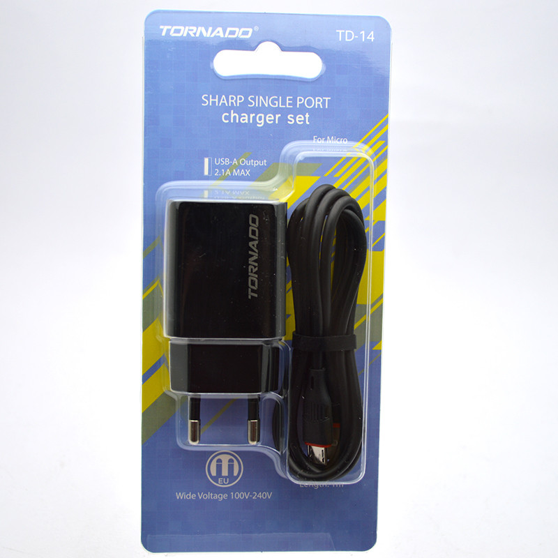 Зарядний пристрій Tornado TD-14 з кабелем Micro USB 1USB 2.1A Black