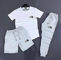 Летний белый мужской комплект The North Face футболка + шорты + штаны