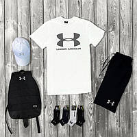 Мужской спортивный комплект Under Armour. В комплекте: футболка + шорты + кепка + рюкзак + носки