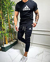 Черный мужской комплект штаны + футболка Adidas. Отличное качество ткани