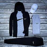 Мужской спортивный комплект Nike 5 в 1 демисезон. В комплекте: спортивный костюм + футболка + шорты + кепка