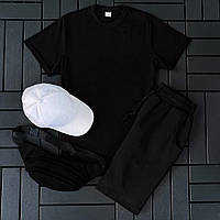 Черный летний мужской комплект футболка + шорты + кепка. Отличное качество ткани