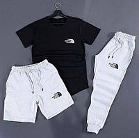 Мужской спортивный комплект The North Face / черная футболка + белые шорты + белые штаны