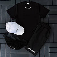 Черный мужской комплект Palm Angels Футболка + шорты + кепка. Хорошее качество
