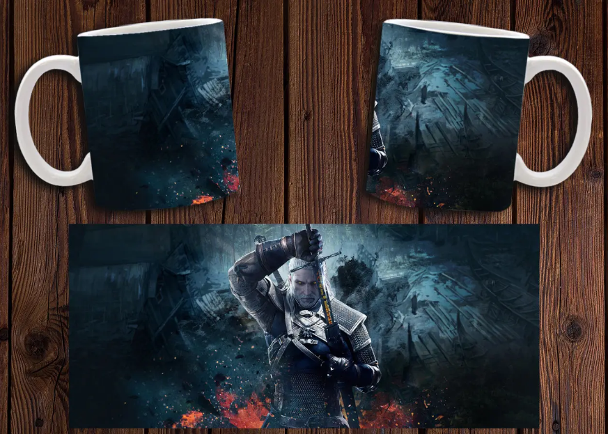 Чашка біла керамічна з принтом "Відьмак" Witcher ABC