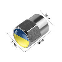 Колпачки для шин с флагом Украины, Металлические колпачки на ниппель с Украинским флагом серебряные 4шт