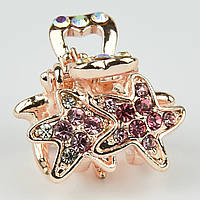Заколка краб металлический фирмы Zaya золотистого цвета звёздочки с розовыми стразами размер 15Х17х15 мм