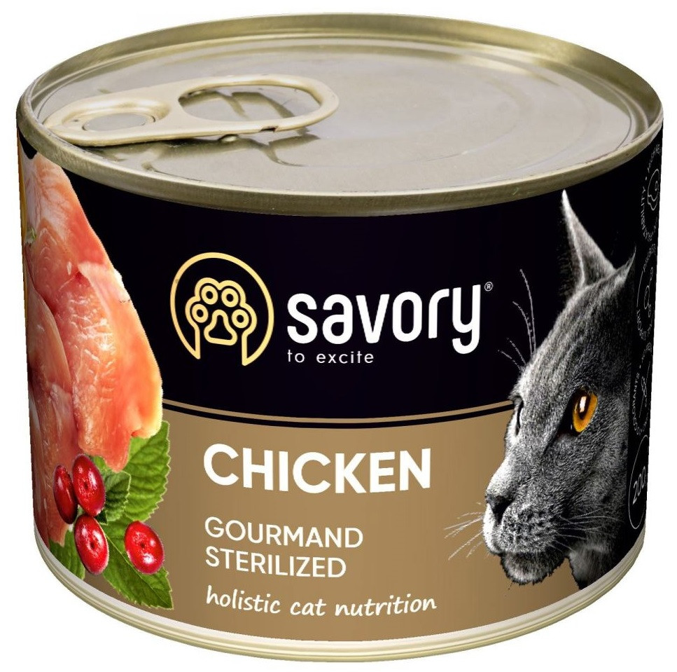 Вологий корм для стерилізованих котів з куркою Savory 200 г, фото 1