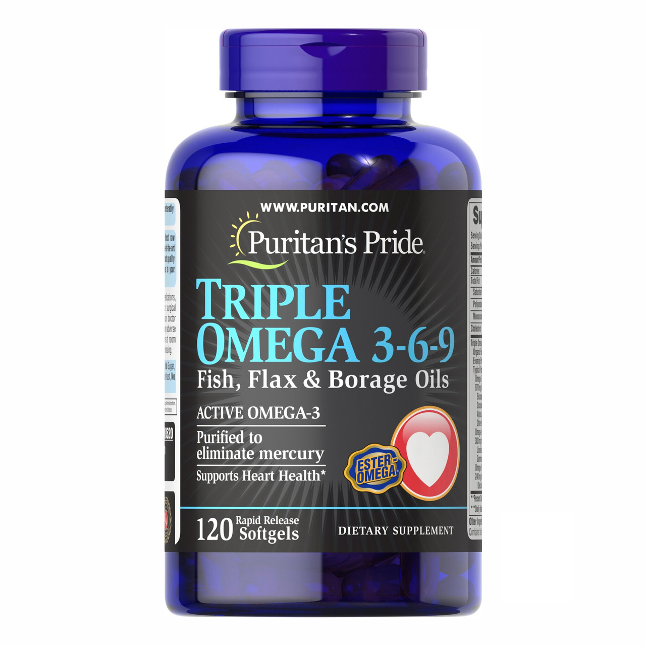 Triple Omega 3 6 9 Fish Flax Borage Oils - 120 Softgels