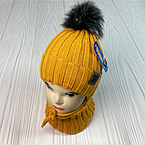 М 91023 Комплект для хлопчика шапка із зав'язками "NEVER LOOK" і баф, 1-6 років, різні кольори, фото 5