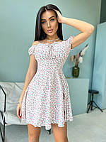 Красивое летнее платье сарафан с разрезом на ножке и кружевом Ткань софт принт + кружево Размеры 42-44 и 44-46