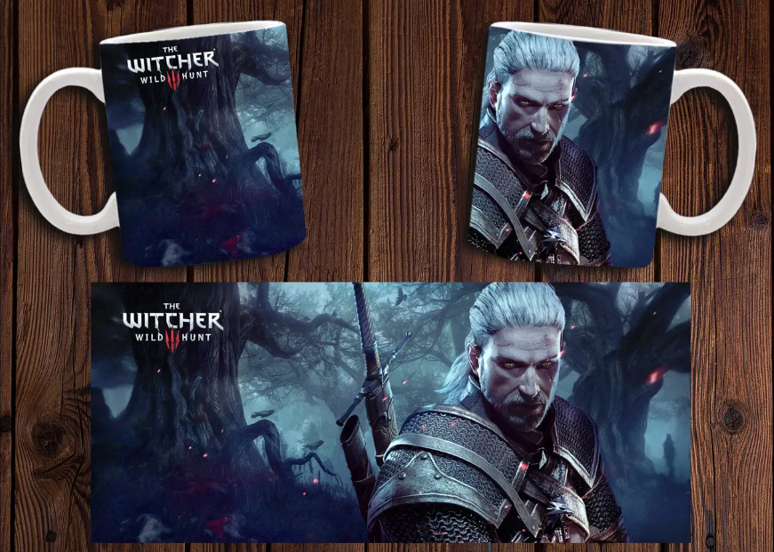 Чашка біла керамічна з принтом "Відьмак" Witcher ABC