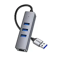 HUB адаптер Hoco HB34 USB Gigabit Ethernet adapter (USB to USB3.0*3+RJ45)