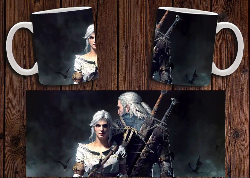 Чашка біла керамічна з принтом "Відьмак" Witcher ABC