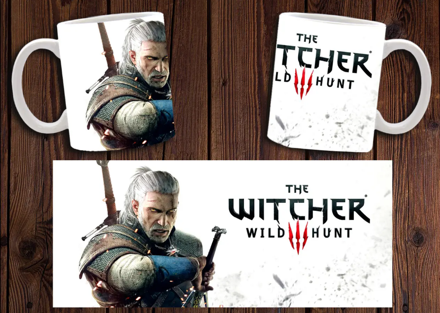 Чашка біла керамічна з принтом "Відьмак" Witcher ABC