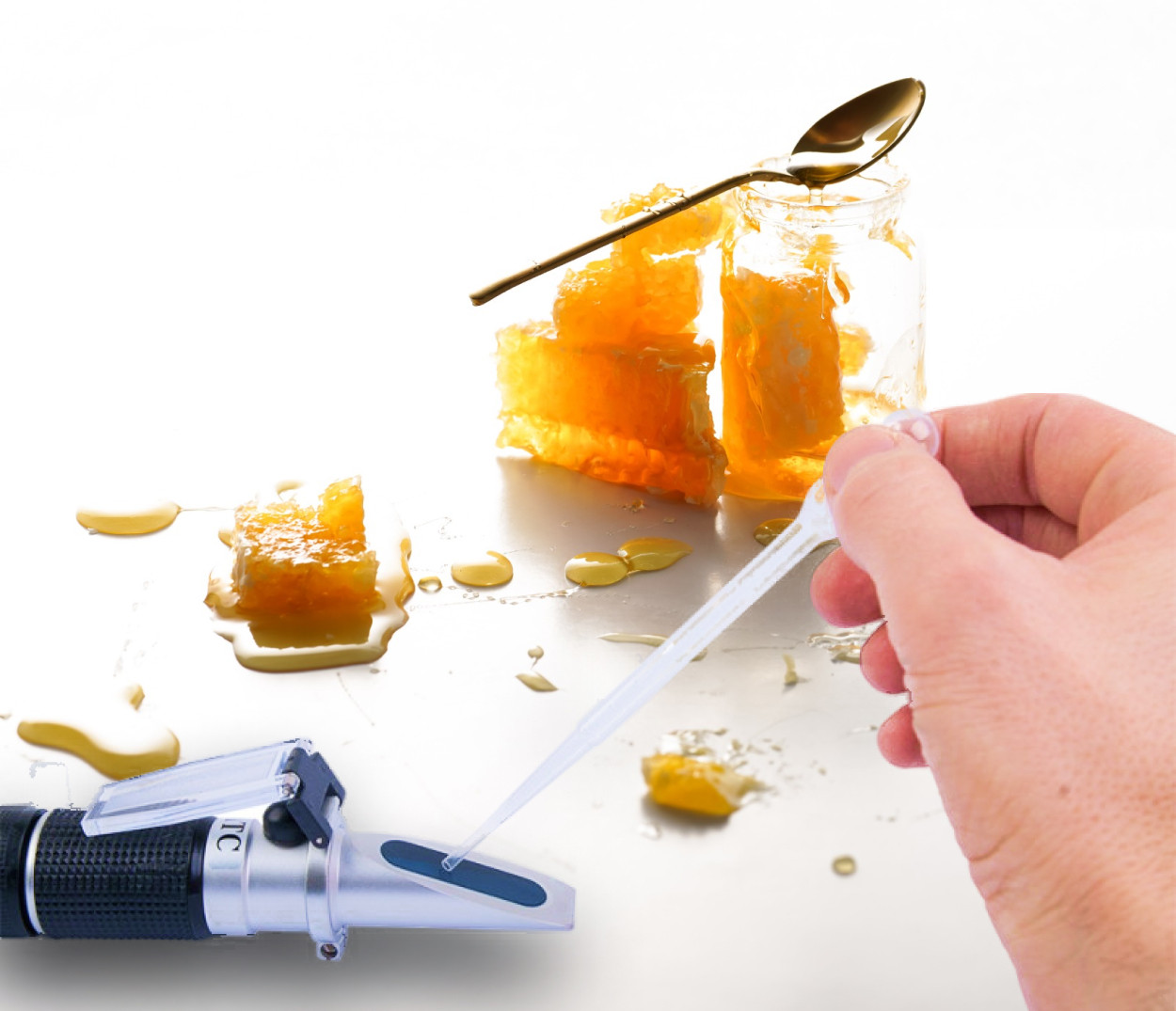 Рефрактометр для меду (щільність-вологість-цукристість) в пласт. футлярі, фото 1