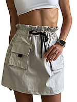 Женская юбка карго, 42/46 one size, серо-молочный, ткань плотный котон