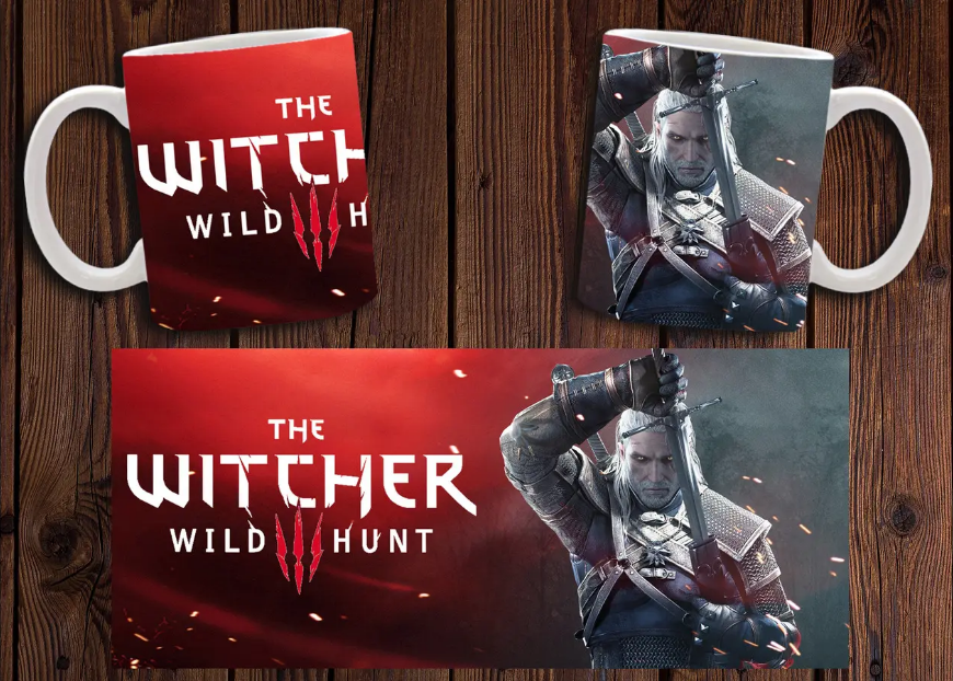 Чашка біла керамічна з принтом "Відьмак" Witcher ABC