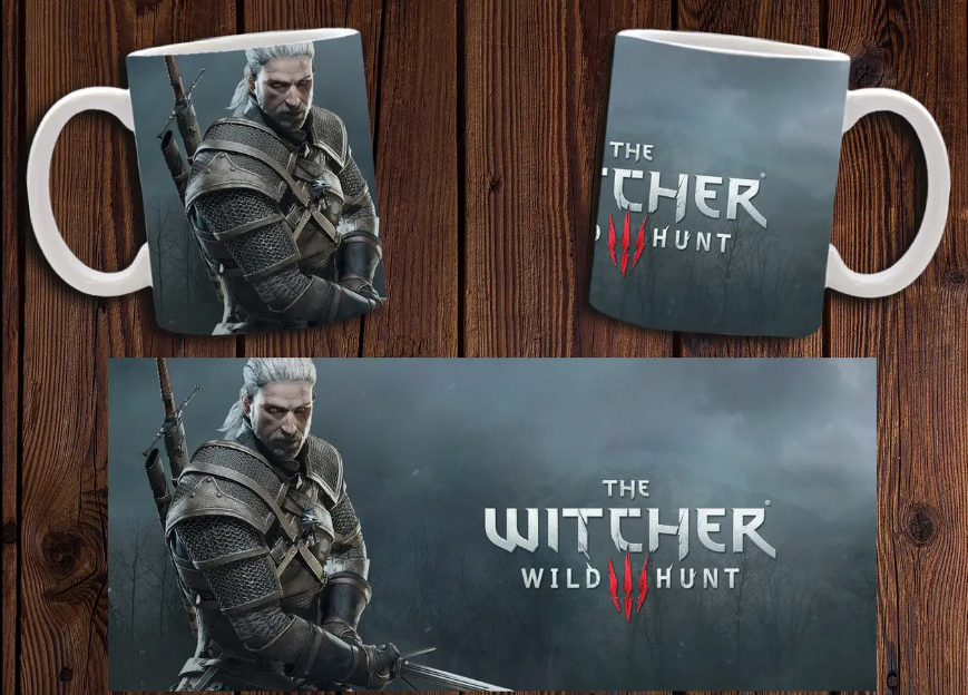Чашка біла керамічна з принтом "Відьмак" Witcher ABC