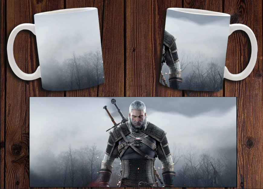 Чашка біла керамічна з принтом "Відьмак" Witcher ABC