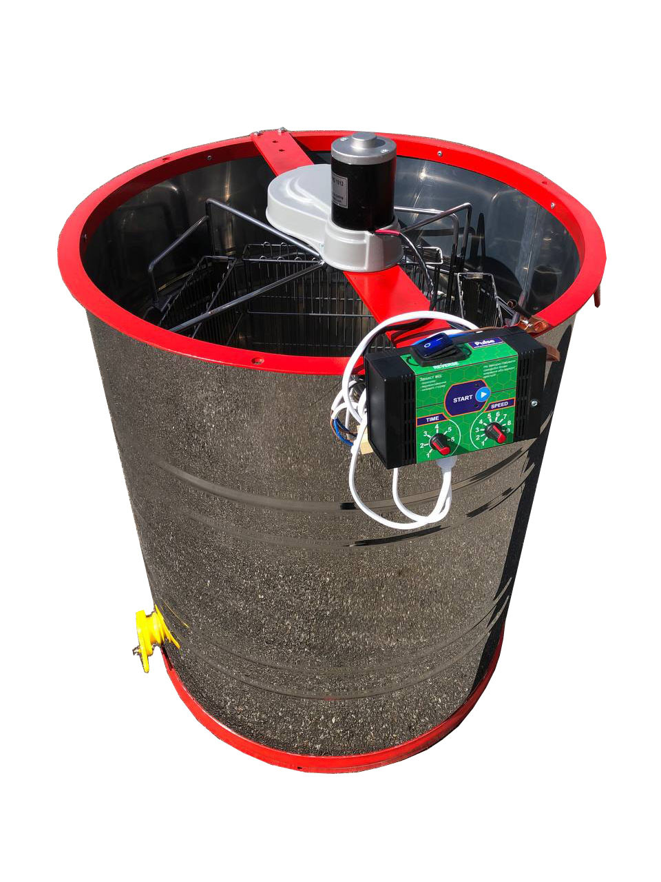 Медогонка 4-х Рамкову. Нержавіюча, Поворотна. Касети зварні, пофарбовані порошковою фарбою. З ЕЛЕКТРОПРИВОДОМ, фото 1