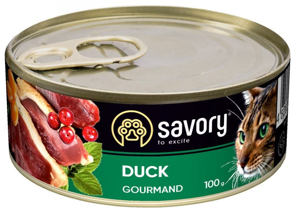 Повнораціонний вологий корм для котів з качкою Savory 100 г, фото 1