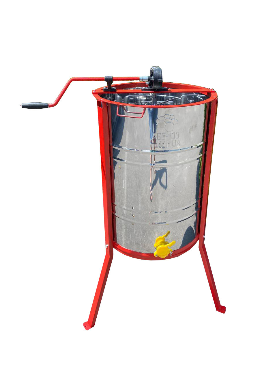 Нержавіюча медогонка з поворотом касет 2-х рамкова, касета зварена, пофарбована порошковою фарбою. З підставкою, фото 1