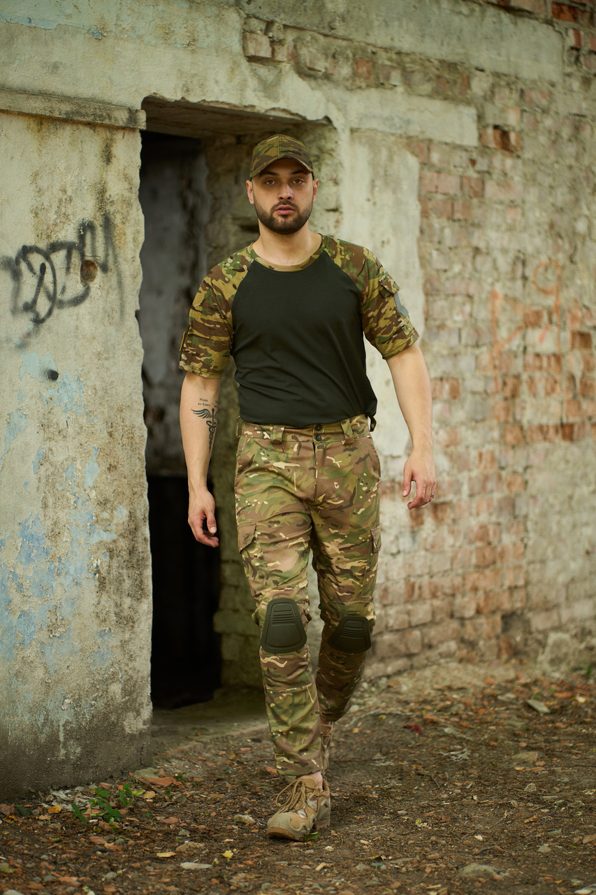 Тактичний костюм чоловічий літній наколінники футболка sleeve мультикам комплект військовий армійський літній