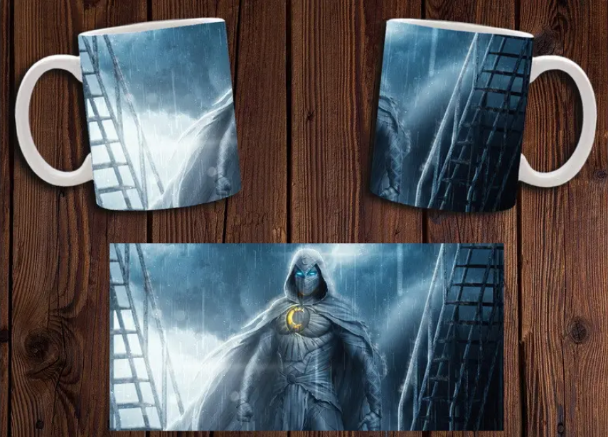 Чашка белая керамическая с принтом  "Місячний лицар" Moon Knight  ABC