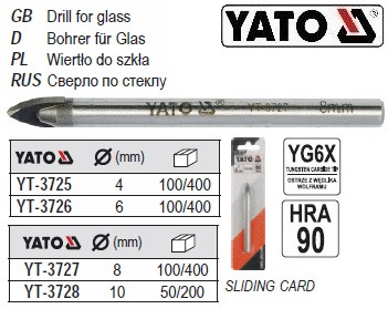 Сверло YATO свердло до скла і плитки Ø=4 мм YT-3725